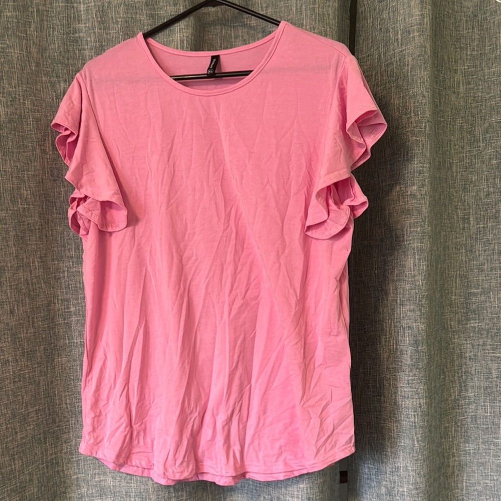 Pink Flutter Sleeve Ruffled Blouse